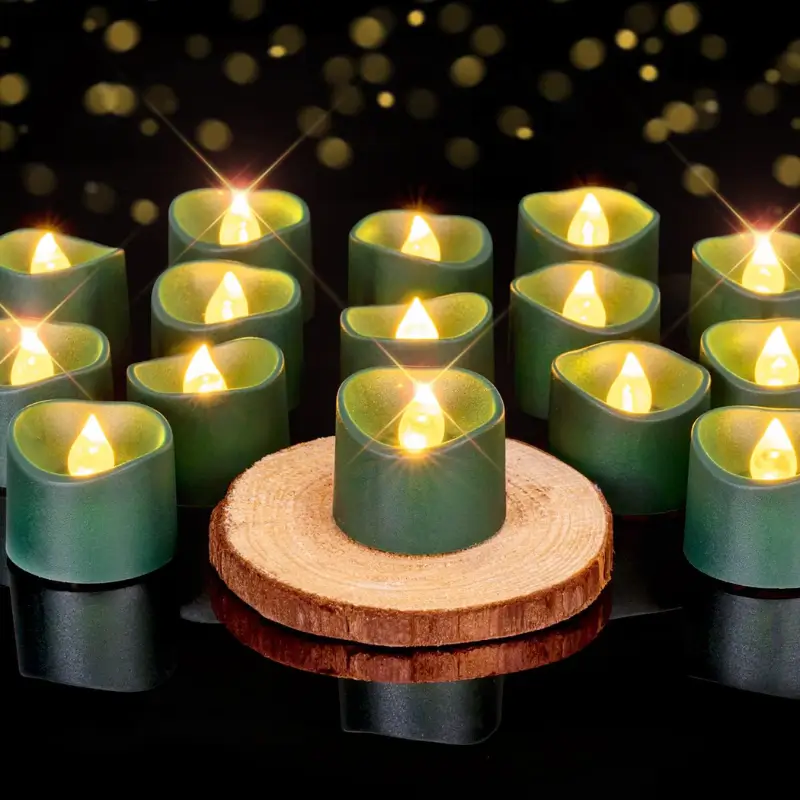 24Pcs Green Tea Lights Battery Operated