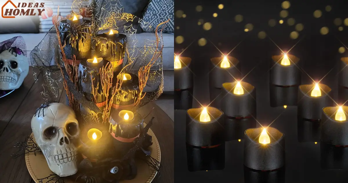 Black Tea Light Candles – Flickering Flameless Gothic Décor