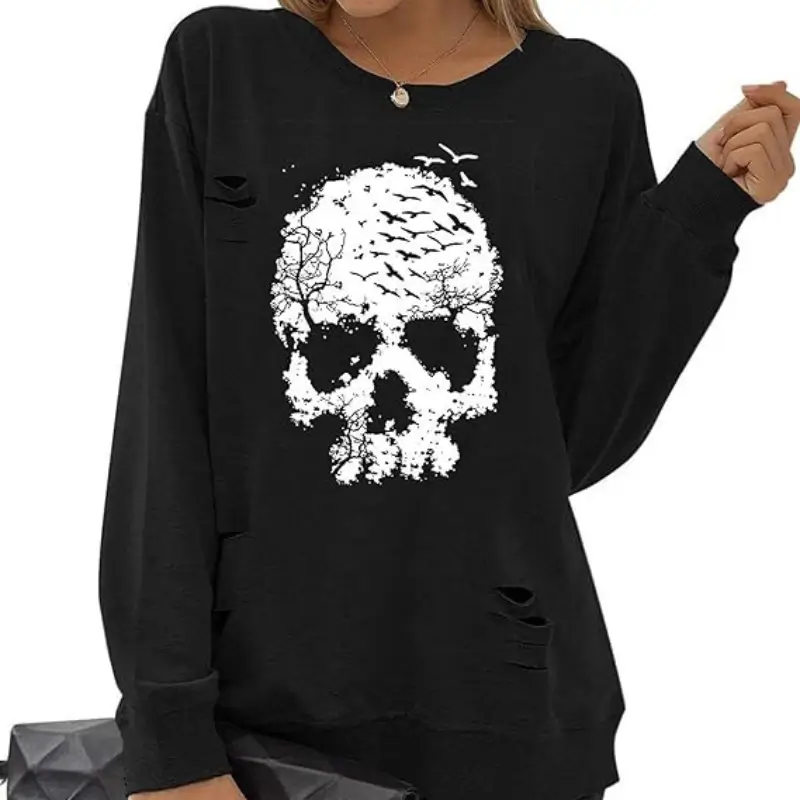 Women's Halloween Sweatshirts Skull Graphic T Shirts