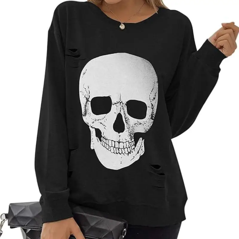 Women's Halloween Sweatshirts Skull Graphic T Shirts