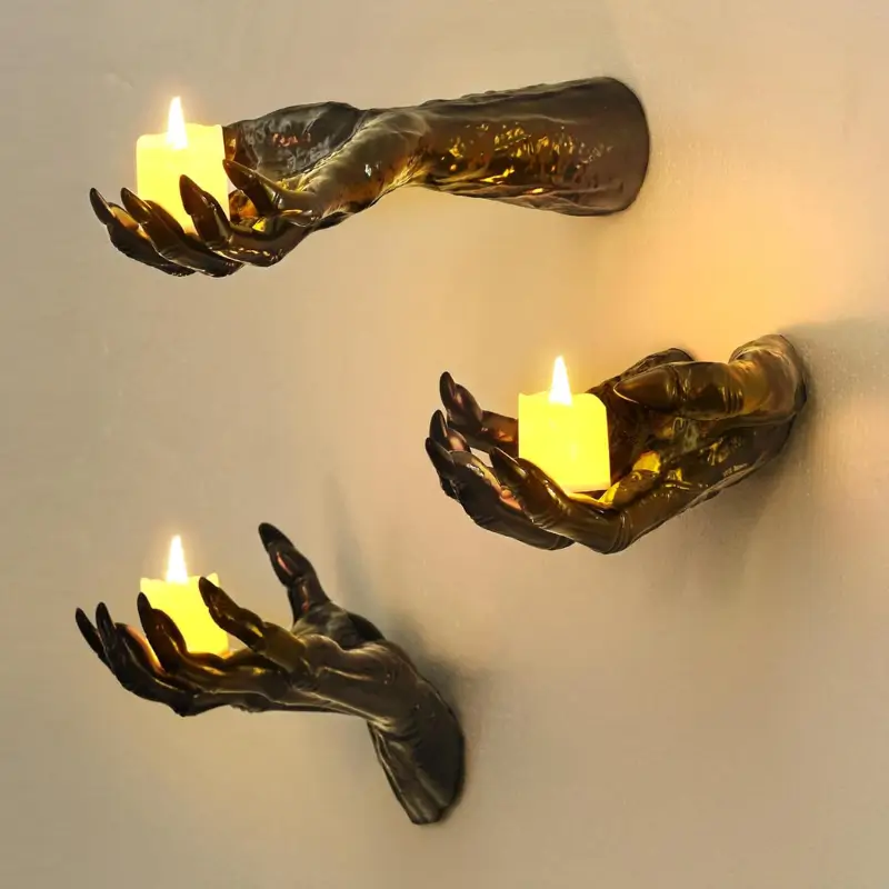 Creepy Gothic Halloween Wall Hands with Candles