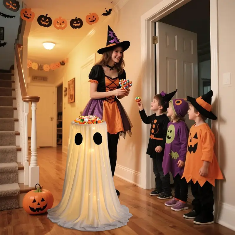 Halloween Glowing Ghost Candy Holder Bowl
