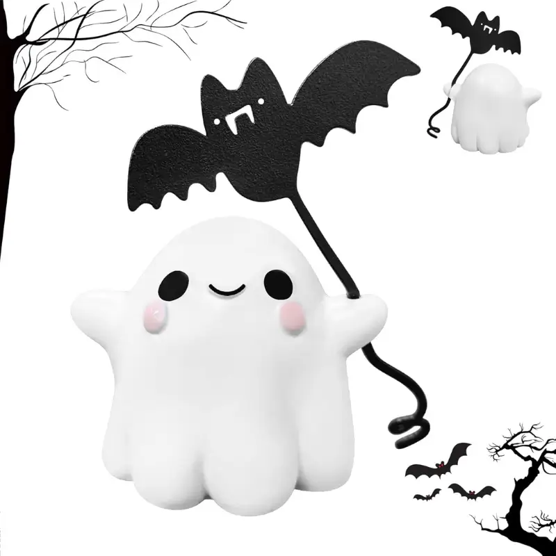 Halloween Ghost with Bat Balloon Figurine