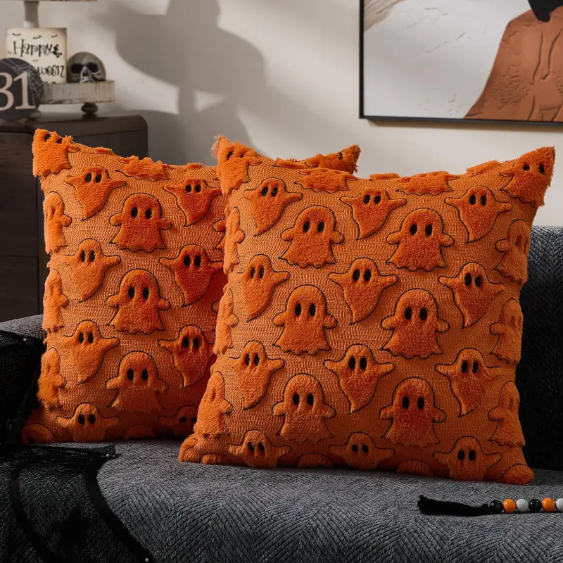 Halloween Pillow Covers Orange Black Ghost