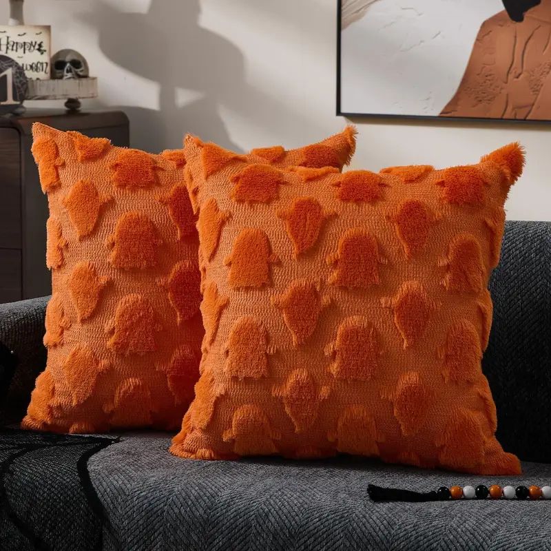 Halloween Pillow Covers Orange Ghost