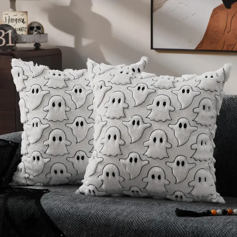 Halloween Pillow Covers White Black Ghost