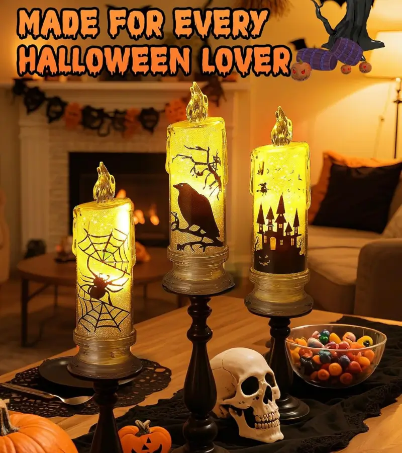 3 pcs Spooky Halloween Decorations Flameless Candles