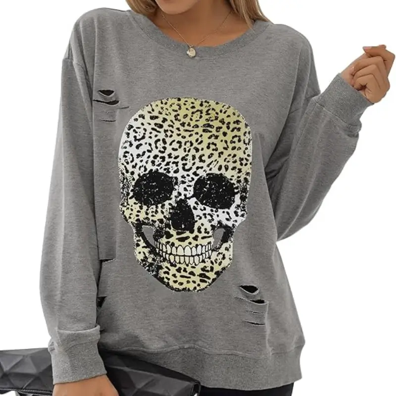 Women's Halloween Sweatshirts Skull Graphic T Shirts