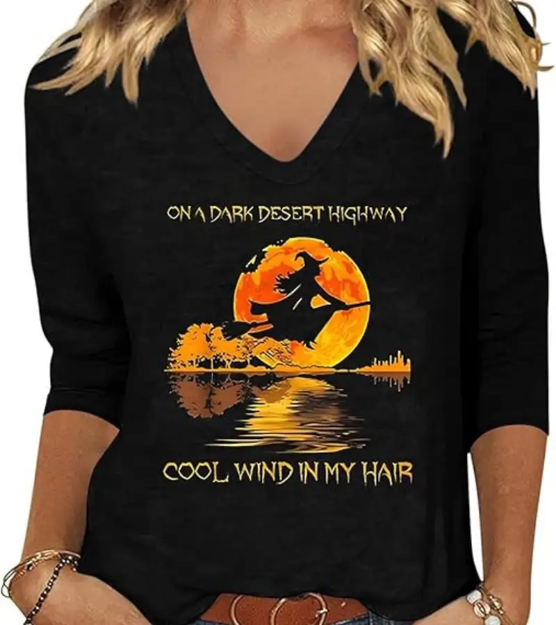 Women's Fall Halloween 3/4 Sleeve V Neck Shirt
