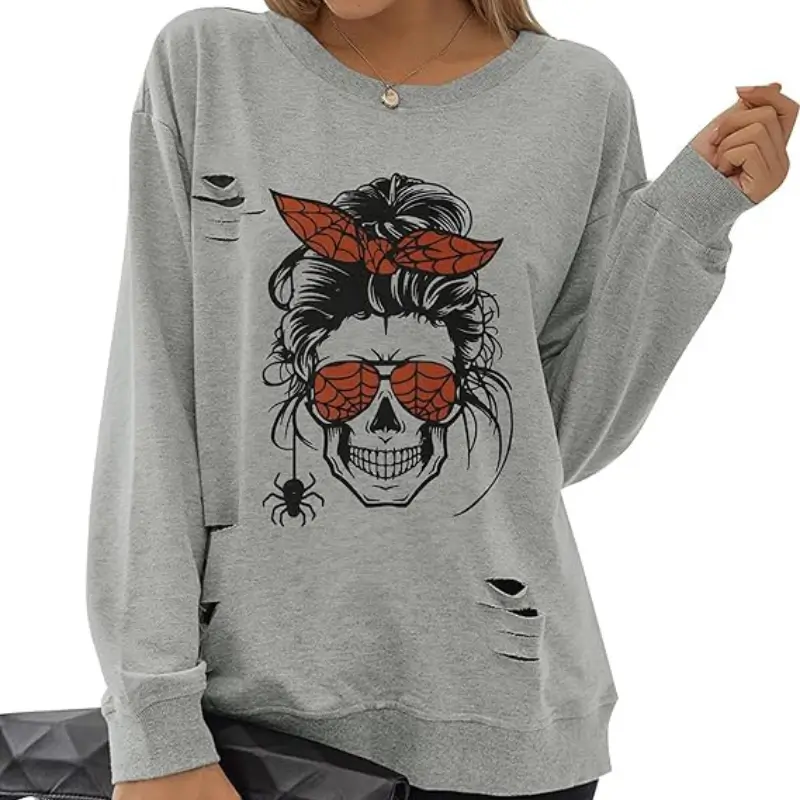 Women's Halloween Sweatshirts Skull Graphic T Shirts